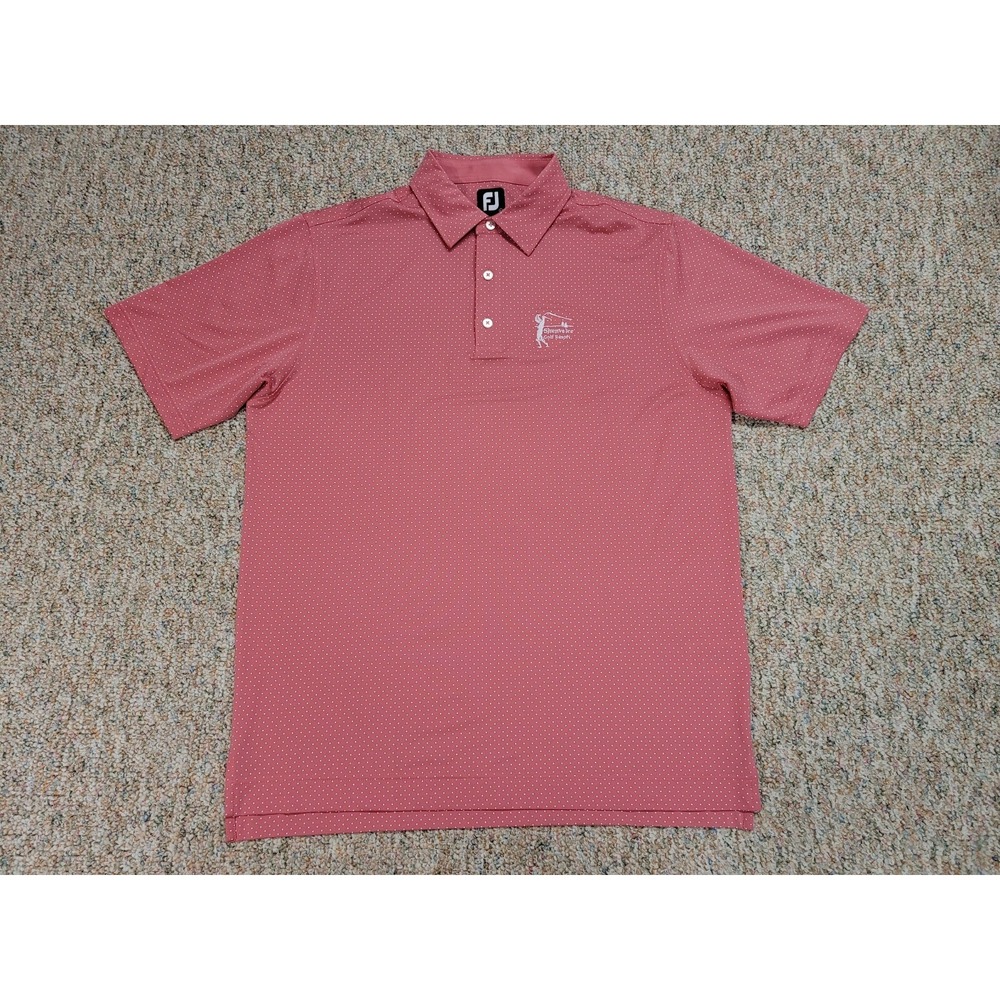 FootJoy Polo Shirt Mens Large Pink Polka Dot Shenvalee Golf Resort Performance